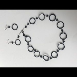 Black Circle Necklace With Matching Earrings